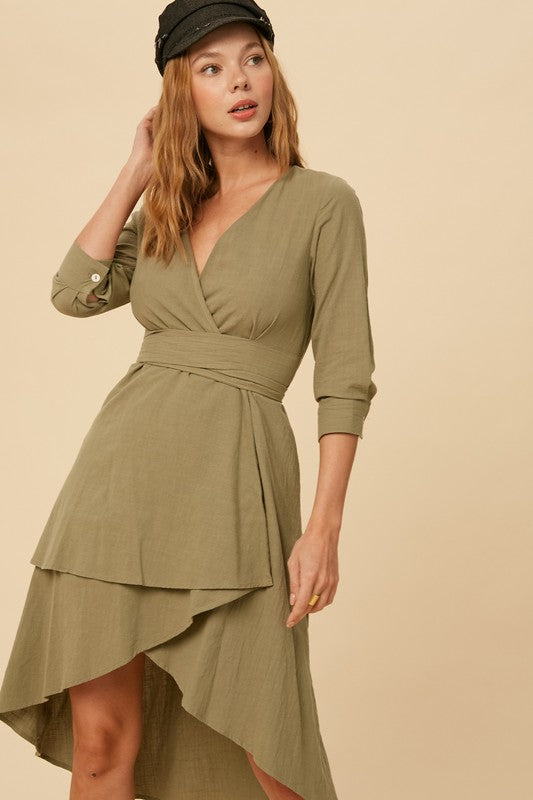 Textured V-neck Wrap Dress