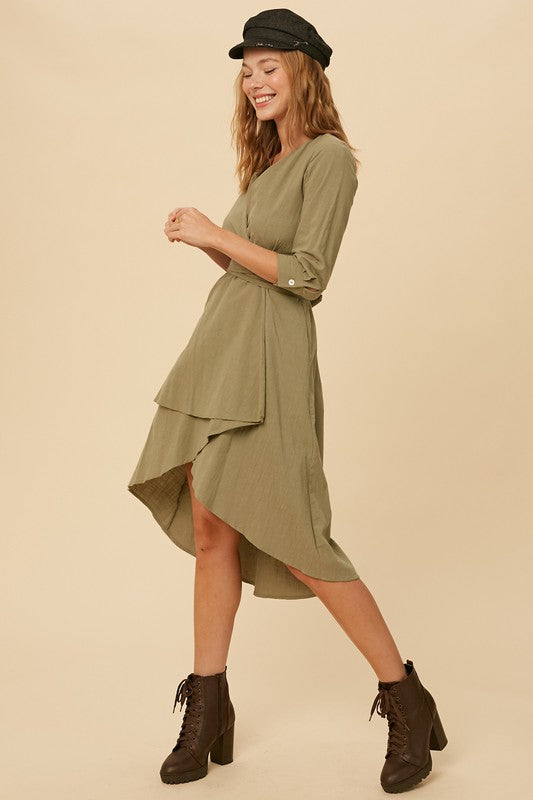 Textured V-neck Wrap Dress