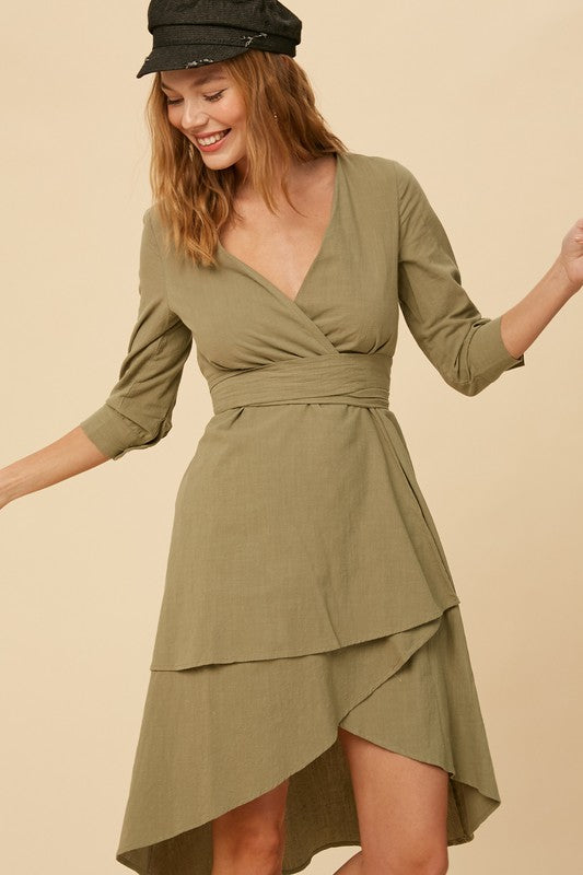 Textured V-neck Wrap Dress