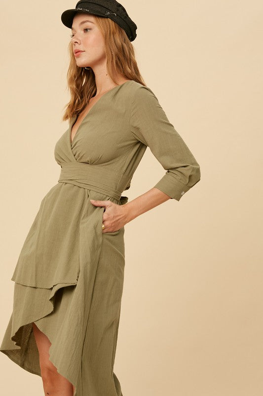 Textured V-neck Wrap Dress