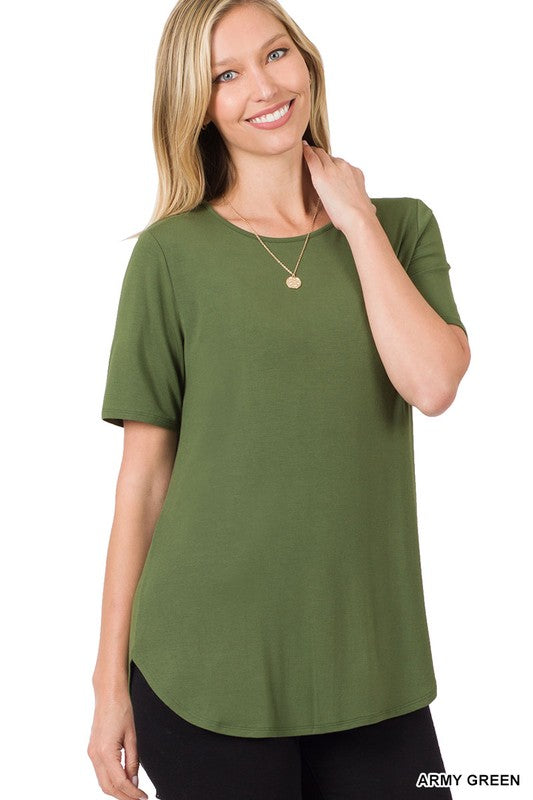 Short Sleeve Round Neck Hi-Low Top