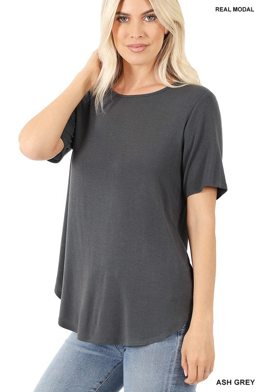 Short Sleeve Round Neck Hi-Low Top