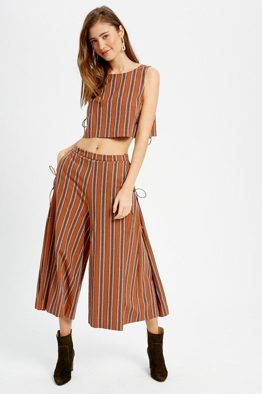 Striped Woven and Palazzo Pants Set