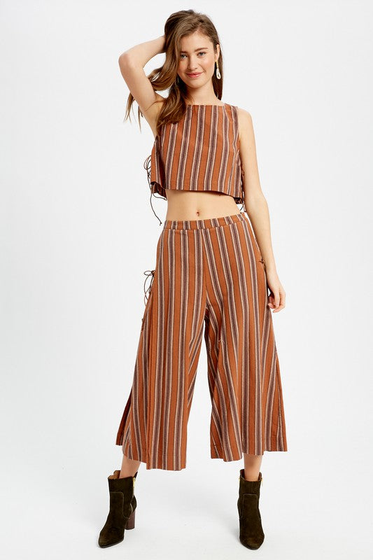 Striped Woven and Palazzo Pants Set