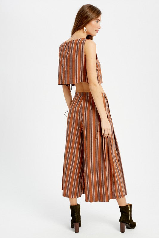 Striped Woven and Palazzo Pants Set