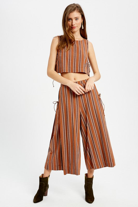 Striped Woven and Palazzo Pants Set