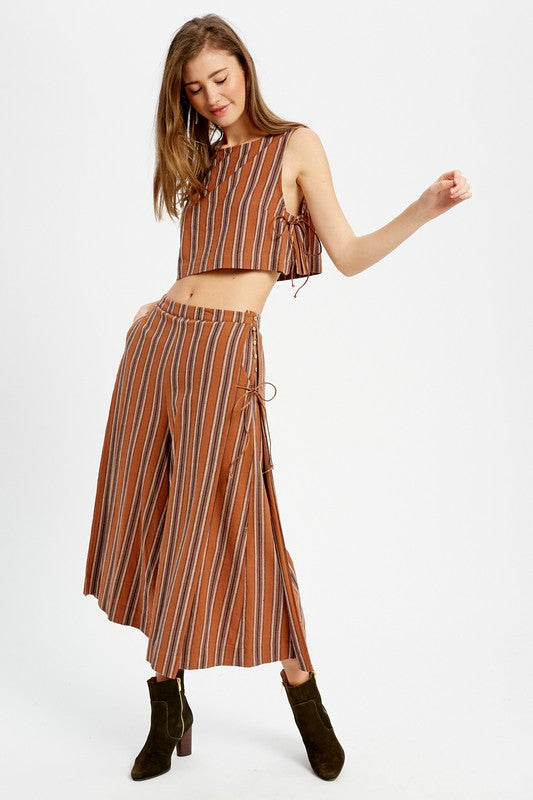 Striped Woven and Palazzo Pants Set