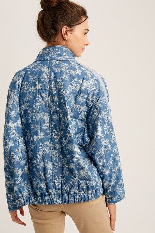 Floral Printed Dolman Quilted Denim Jacket – Penelope The Label