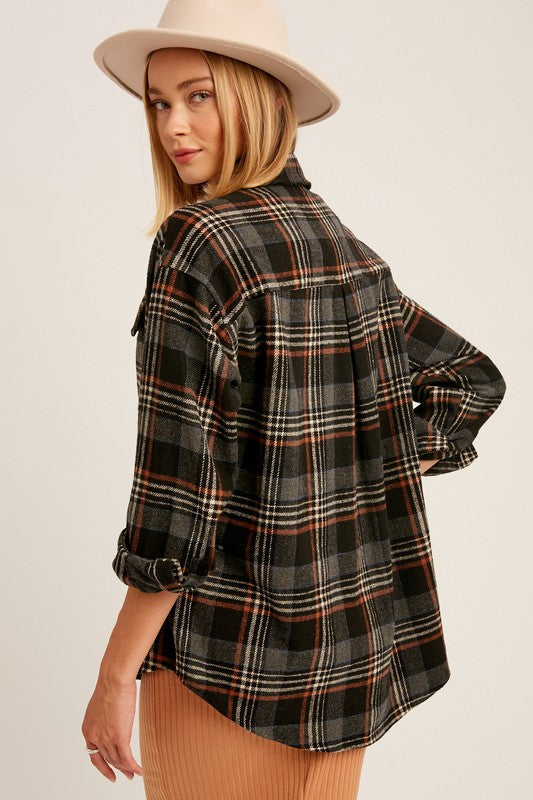 Shacket multi plaid flannel shirt jacket