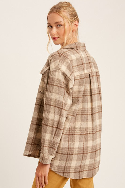 Shacket multi plaid flannel shirt jacket