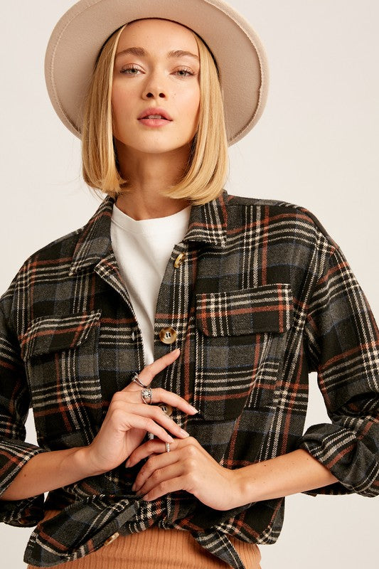 Shacket multi plaid flannel shirt jacket