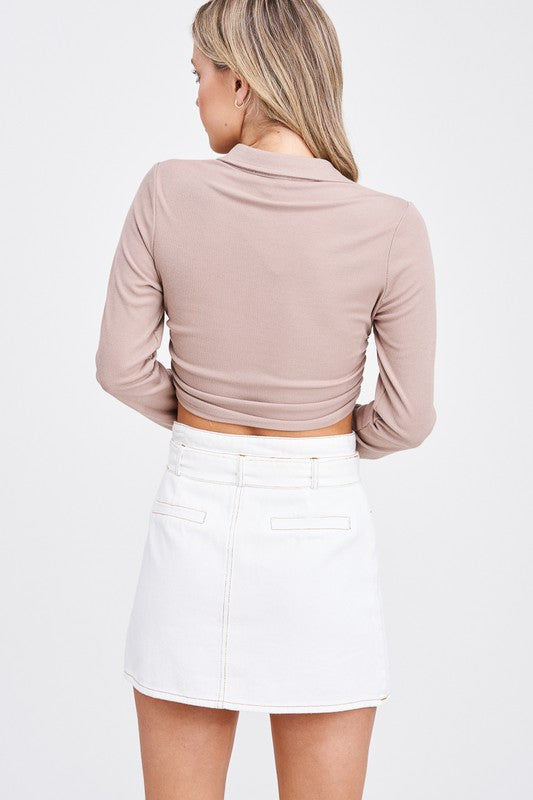 Button Up Ruched Crop Top