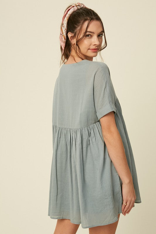 V-Neck Babydoll Short Sleeve Tunic