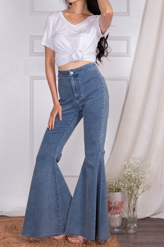 Stretch Denim Flare Pants