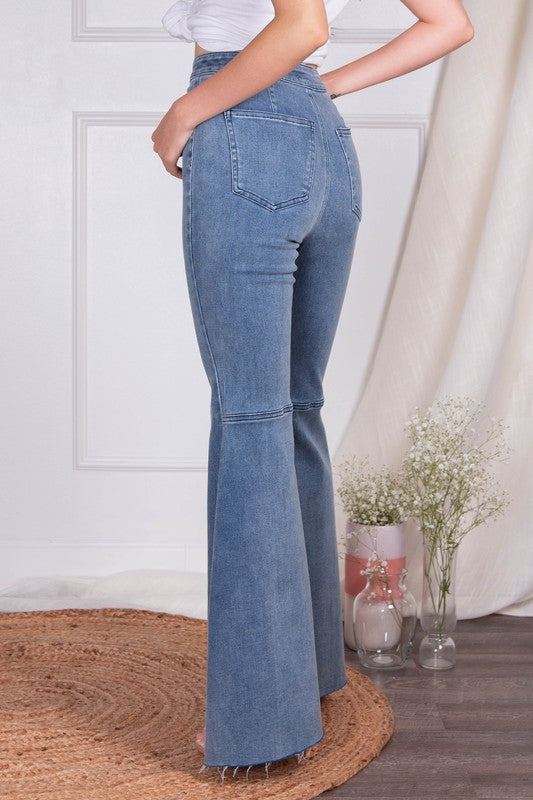 Stretch Denim Flare Pants