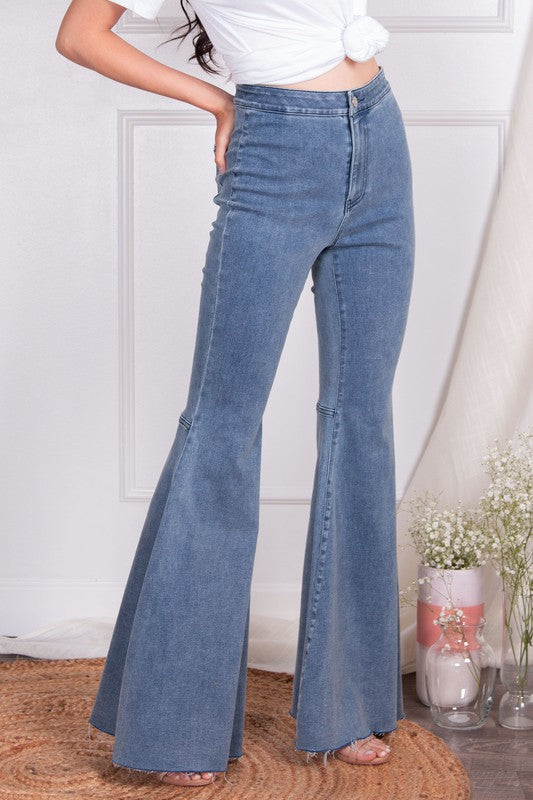 Stretch Denim Flare Pants