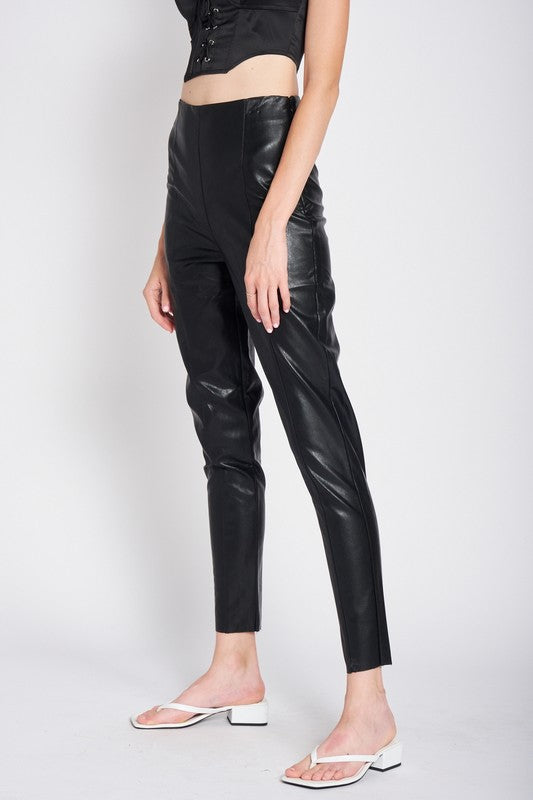 High Waisted Leather Crop Pants