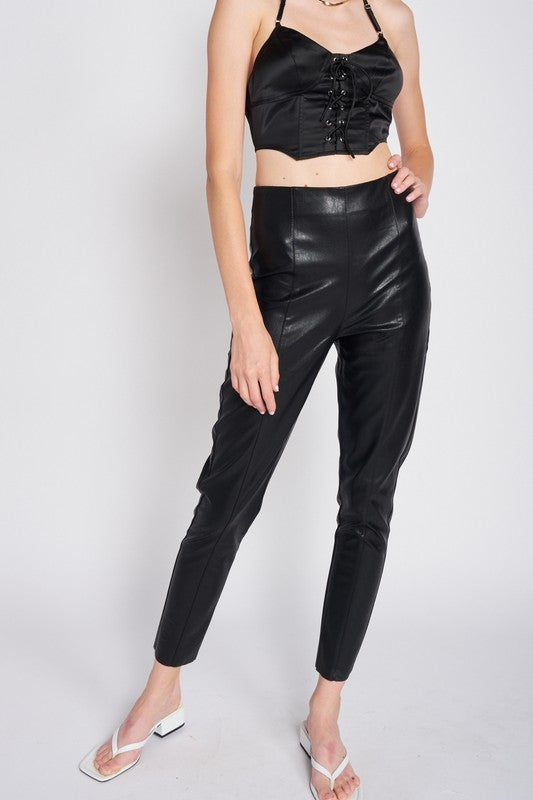 High Waisted Leather Crop Pants