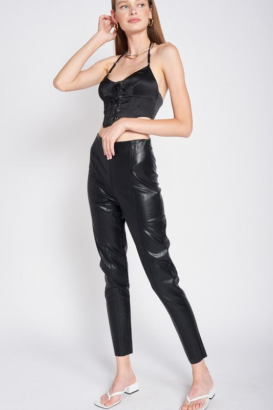 High Waisted Leather Crop Pants