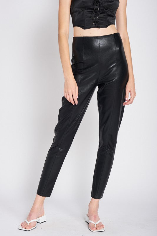 High Waisted Leather Crop Pants