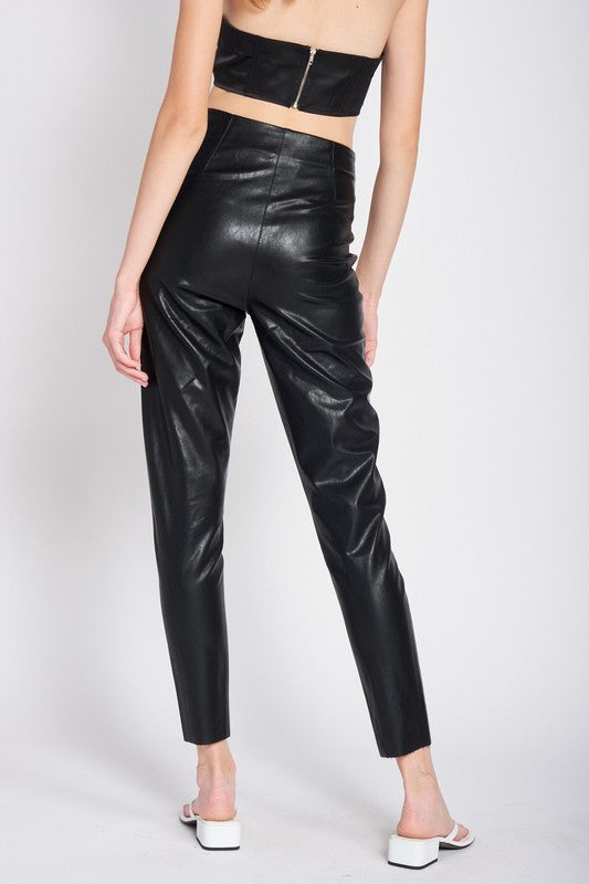 High Waisted Leather Crop Pants