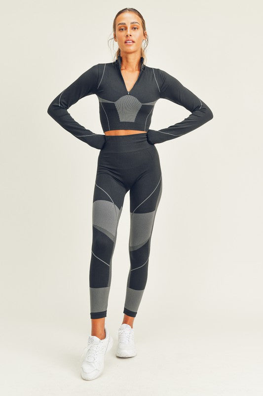 Half Zip Seamless Long Sleeve Crop Top & Legging