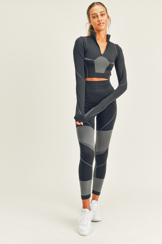 Half Zip Seamless Long Sleeve Crop Top & Legging