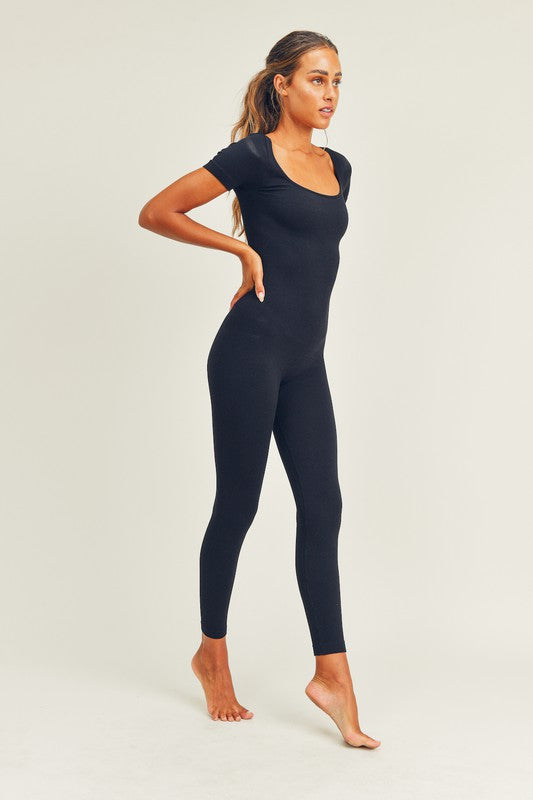 Seamless Ribbed Short Sleeve Jumpsuit