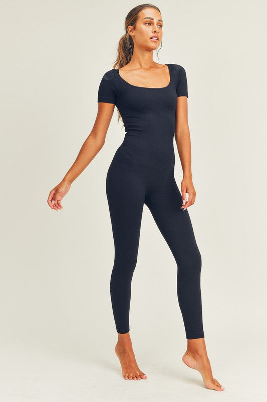 Seamless Ribbed Short Sleeve Jumpsuit