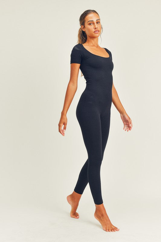 Seamless Ribbed Short Sleeve Jumpsuit