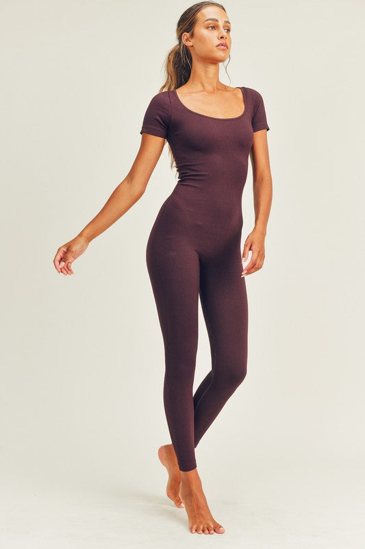 Seamless Ribbed Short Sleeve Jumpsuit