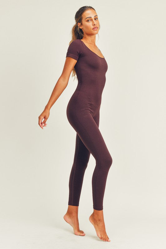 Seamless Ribbed Short Sleeve Jumpsuit