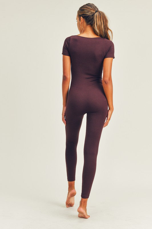 Seamless Ribbed Short Sleeve Jumpsuit