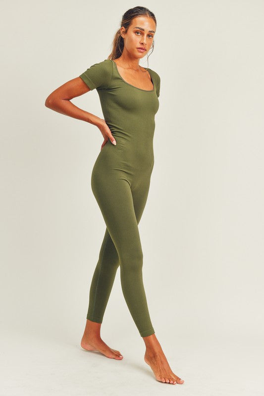 Seamless Ribbed Short Sleeve Jumpsuit