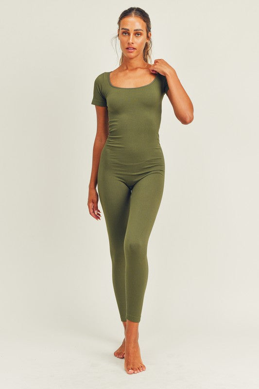 Seamless Ribbed Short Sleeve Jumpsuit