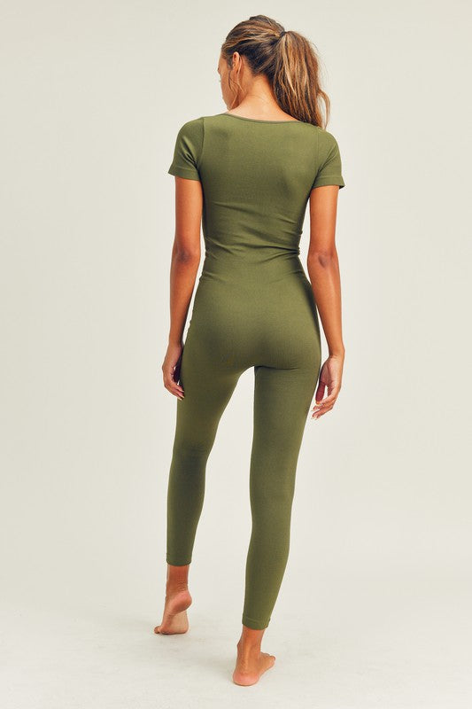 Seamless Ribbed Short Sleeve Jumpsuit