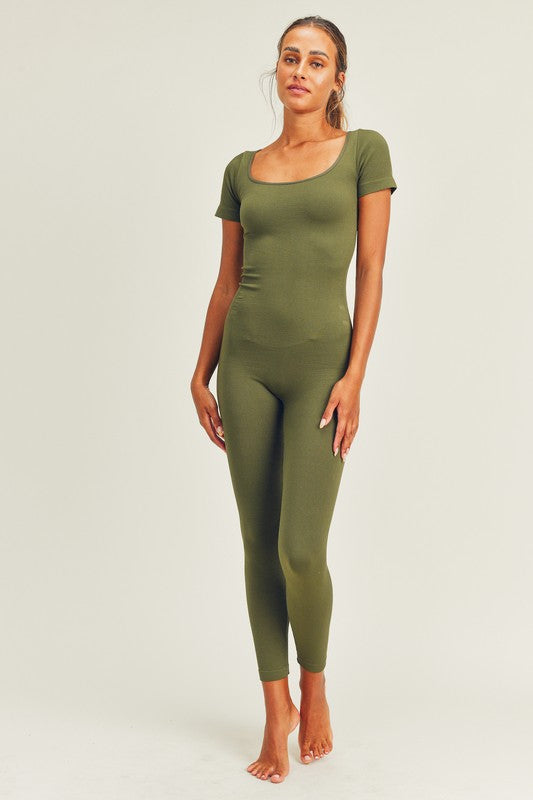 Seamless Ribbed Short Sleeve Jumpsuit