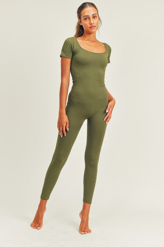 Seamless Ribbed Short Sleeve Jumpsuit