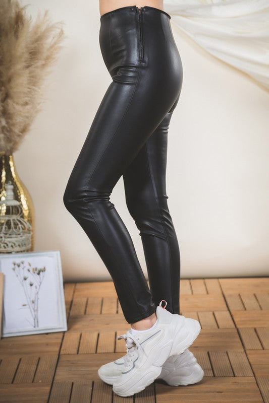 Faux Leather Leggings Fit High Waist Pants