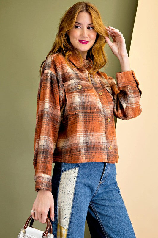 Plaid Button Down Jacket.