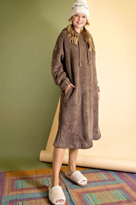 Faux Fur Fleece Hoodie Dress