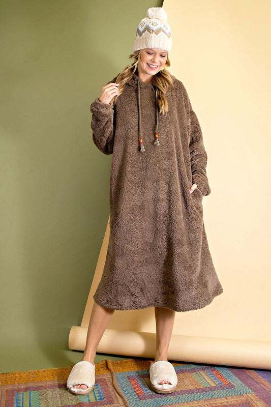 Faux Fur Fleece Hoodie Dress