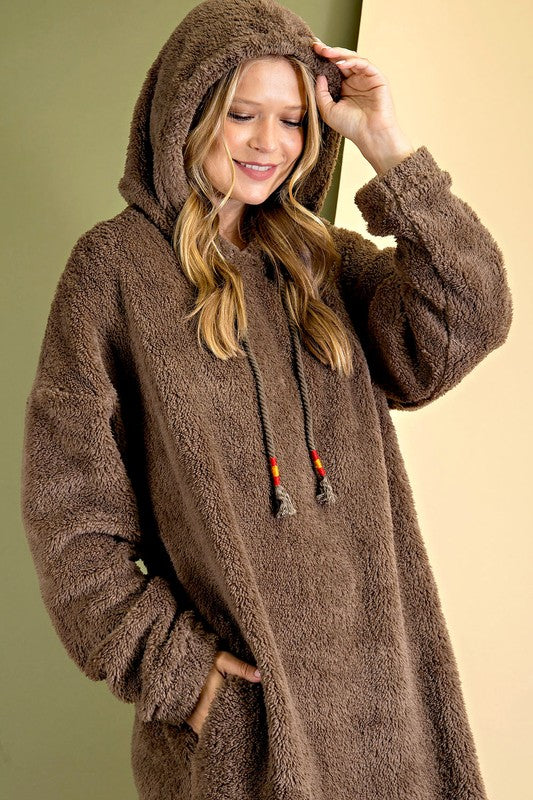 Faux Fur Fleece Hoodie Dress