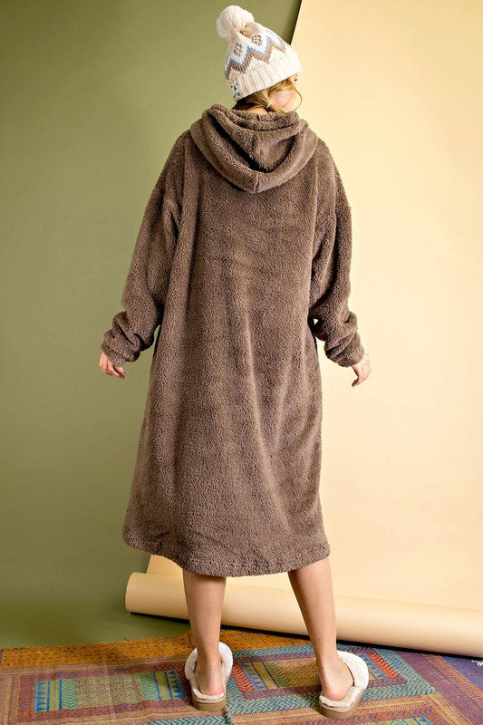 Faux Fur Fleece Hoodie Dress