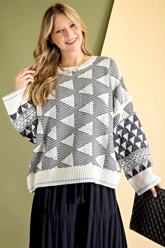 Geometry Patterned Loose Fit Sweater