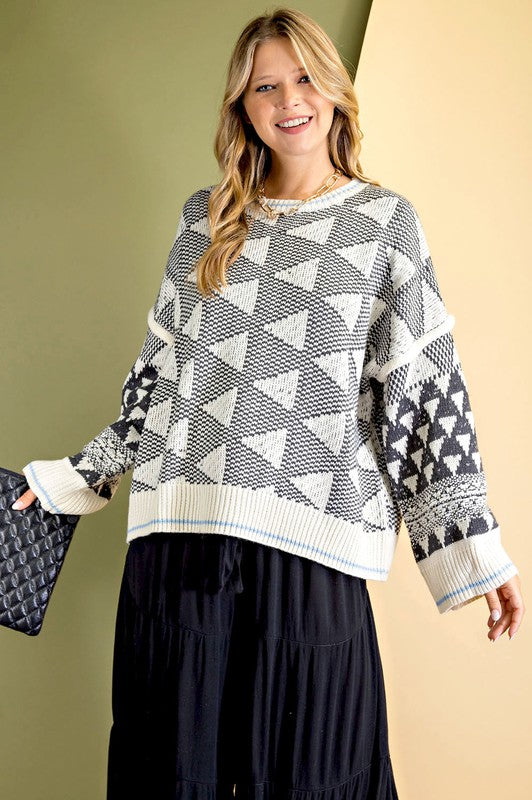 Geometry Patterned Loose Fit Sweater