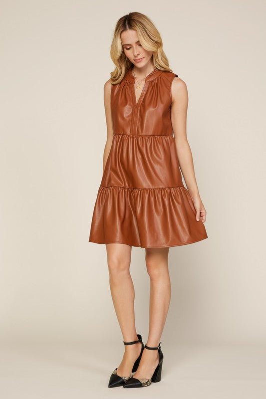 Tiered Vegan Leather Dress