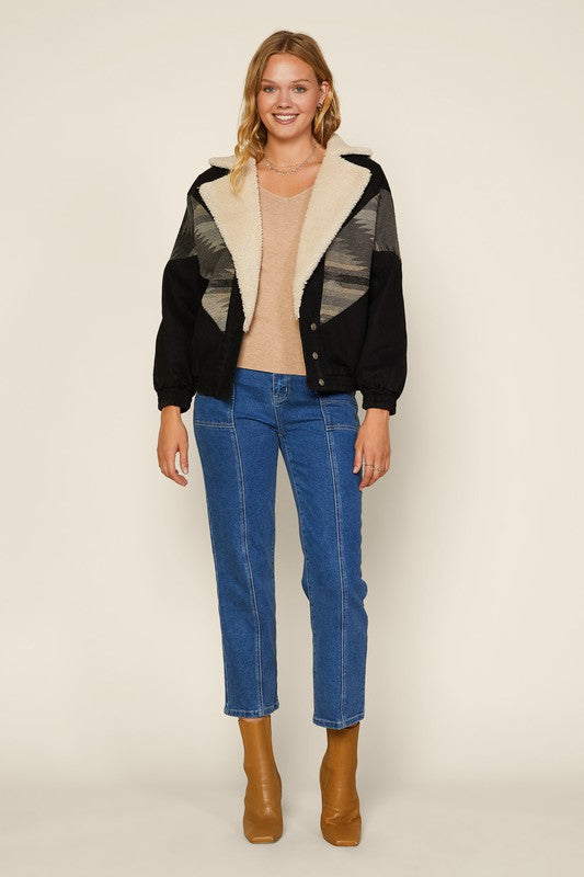 Faux Shearling Aztec Moto Jacket