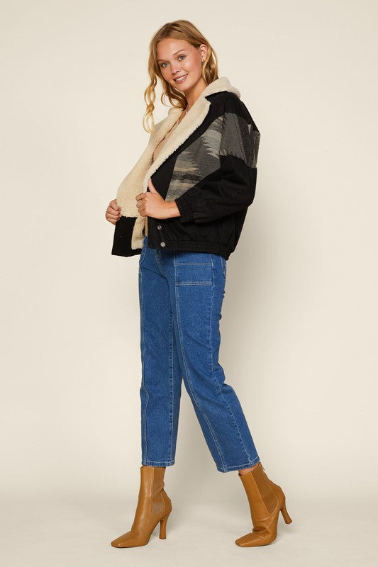 Faux Shearling Aztec Moto Jacket