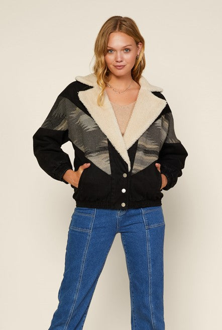 Faux Shearling Aztec Moto Jacket